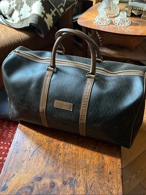 Vintage Christian Dior Black X Brown Monogram Trotter Honeycomb Boston Duffle